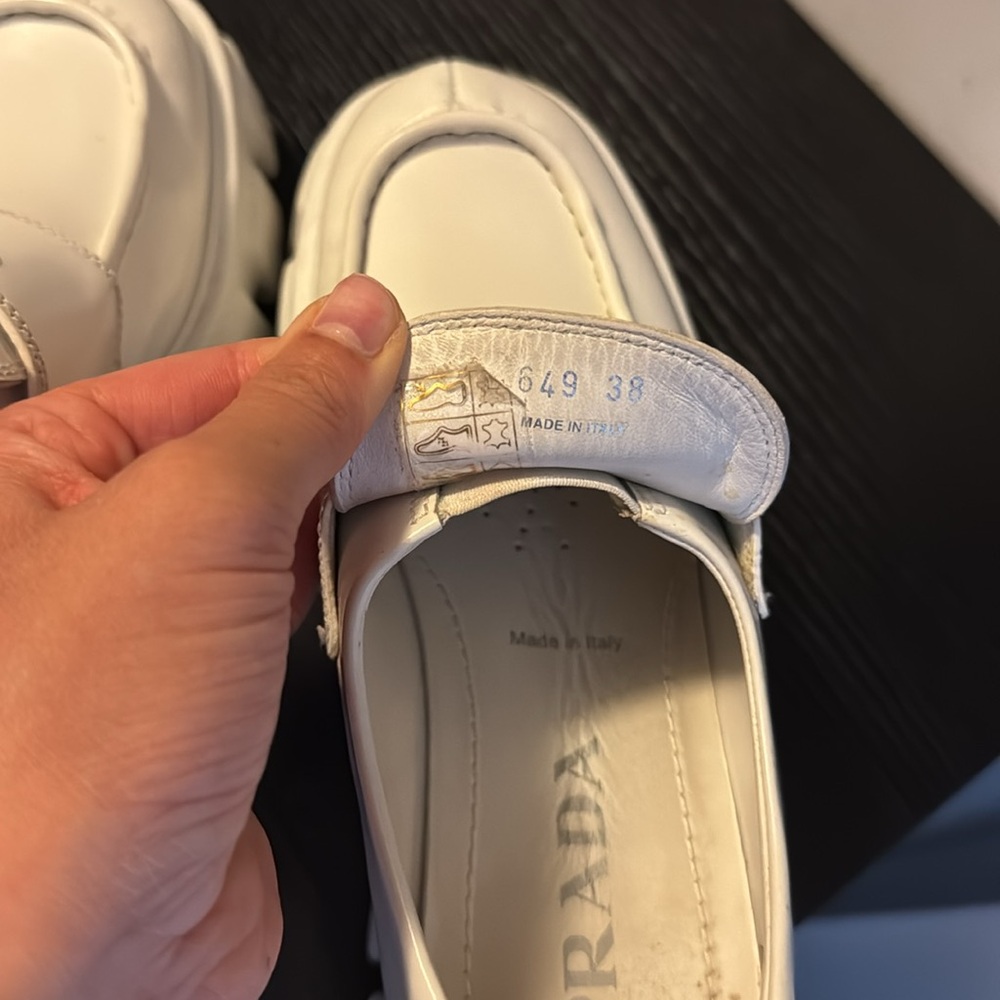 Authentic Prada Moonlith brushed leather platform white loafers size 8 - Picture 8 of 8
